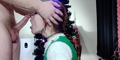 Cute Redhead Elf Gets Throatfucked and Cum in Throat for Christmas - TheGoddessOfLust