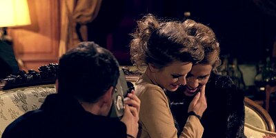 Sexy orgy with a blonde and a brunette