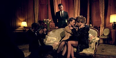 Sexy orgy with a blonde and a brunette