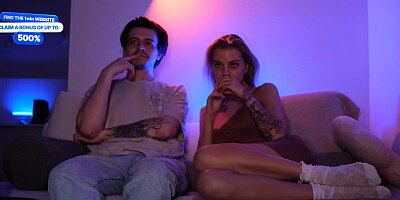 Watching a Movie with a Hot Stepsister Ended in a Sloppy Blowjob