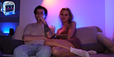 Watching a Movie with a Hot Stepsister Ended in a Sloppy Blowjob