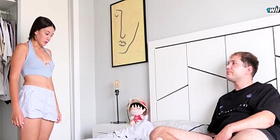 Stepsister Caught In Closet While Watching Stepbrother Jerking Off and She Took Sex Lesson From Him!