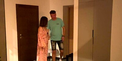 Surprise for husband, wife brings a sexy blonde for him to fuck