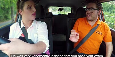 Fake Driving School Curvy STUDENT with BIG BOOBS Swallows instructors man juice