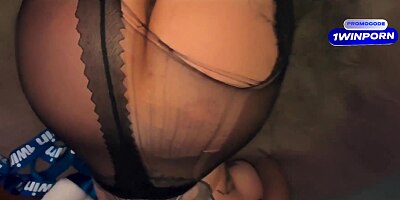 Ripped porn stars stockings off and fucked her on the table POV