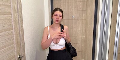 I USED HER MOUTH TO MASTURBATE - my stepsister tired after exam (couch blowjob)