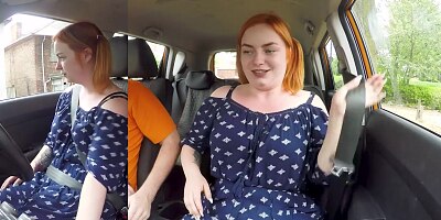 CURVY Ginger riding a big dick in a car and letting him cum in her mouth - Fake Driving School