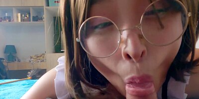 Asian Maid Sucks, Fucks, and Swallows Cum - Maid Roleplay