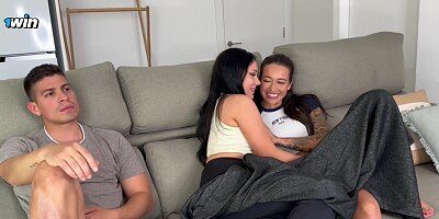 My girlfriend gets horny while we watch a movie with her friend | INTENSE THREESOME WITH 2 GIRLS