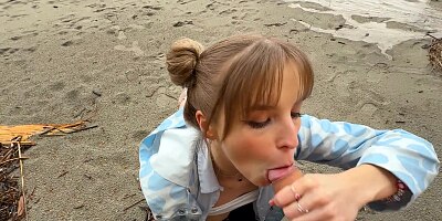 POV: Ava Archer Sucks Your Cock Outdoors On A Public Beach - Facial Cumshot 4K