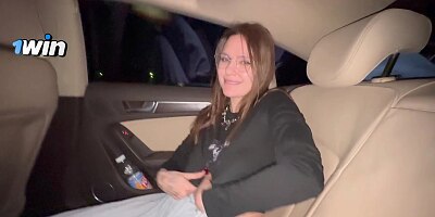 POV: Fast Risky Blowjob in Car During Traveling with Friends. Cum in Mouth