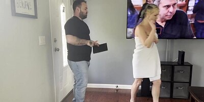 MILF Offers More Than Cash for Lawn Service - wife blows lawn guy - Krissy gets POV facial