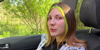 Will you be my kept woman? Schoolgirl fucks and sucks a stranger's cock in his car.