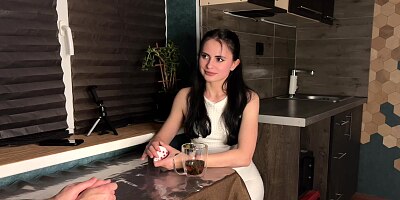 Her moan is honey to the ears! Sex in the kitchen with a hot neighbor