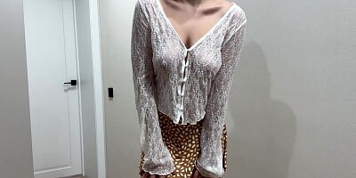 Stepdaughter showed her beautiful panties. Her tight pussy gets warm cum