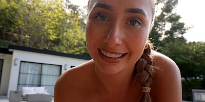 Super Slut Lily Phillips sunbathes naked in front of Step Brother