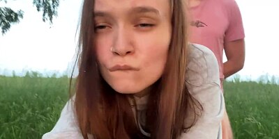 Fucking hard my best friend's hot girlfriend in forest while he sets up a tent