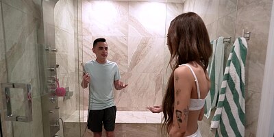 "Not If I Get Undressed First" - Naughty Stepsis Fucks Stepbro In Rent's Shower - MyPervyFamily