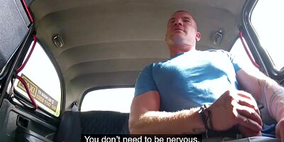 Female Fake Taxi Passenger obsessed by busty blonde drivers huge tits