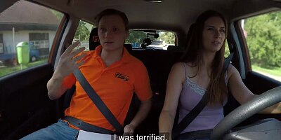 Fake Driving School Beautiful Brunette Jenifer Jane Bangs Her Instructor