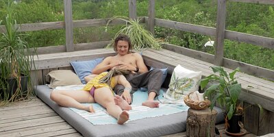 Oral sex outdoors. Shaking orgasm