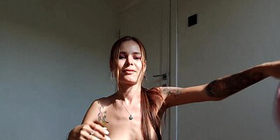 Cum in her nude stockings while parents watched TV next to room