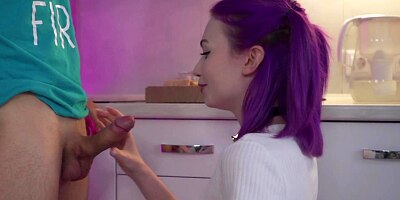 Hottie wants pizza with a big banana. Dirty slobbery blowjob and hard sex with a delivery guy