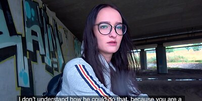 Public Agent: Heartbroken young woman with amazing tight body is fucked under a public bridge