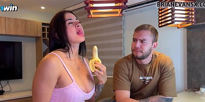 My stepsister Silvana Lee is a busty MILF who sucks banana and rides cock - Brian Evans
