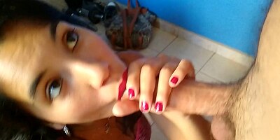 Beautiful face sucking a huge cock cum in mouth