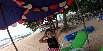 Hot Thai girlfriend sex off the beach during his trip to Thailand