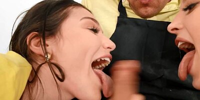 Brazzers - Slutty Girls Maddy May & Lily Lou Share Van's Big Cock While At Work At The Bakery